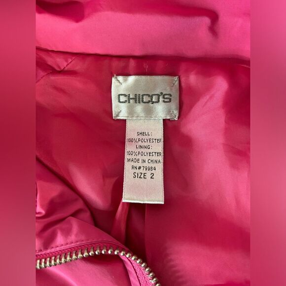 Chico’s (2) Raspberry Pink Cropped Barbiecore Zip Up Funnel Neck Jacket Size L - Picture 5 of 10